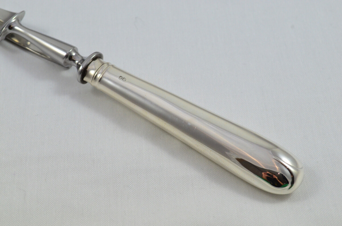 Old English Pip Wooden Cased Sterling Silver Handled 2 Piece Carving Set 1973 - Image 6