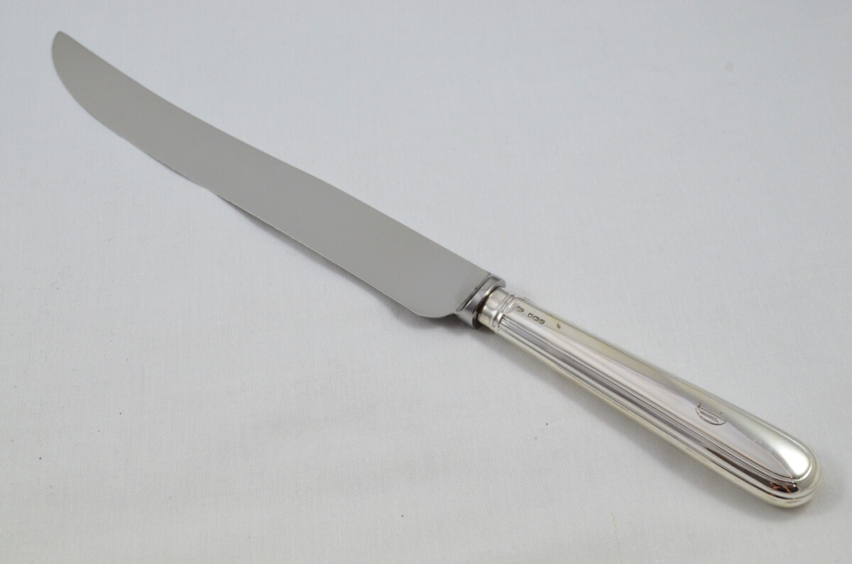 Goldsmiths & Silversmiths Cased Sterling Silver Handled 2 Piece Carving Set O/E Thread Pattern 1945 - Image 3