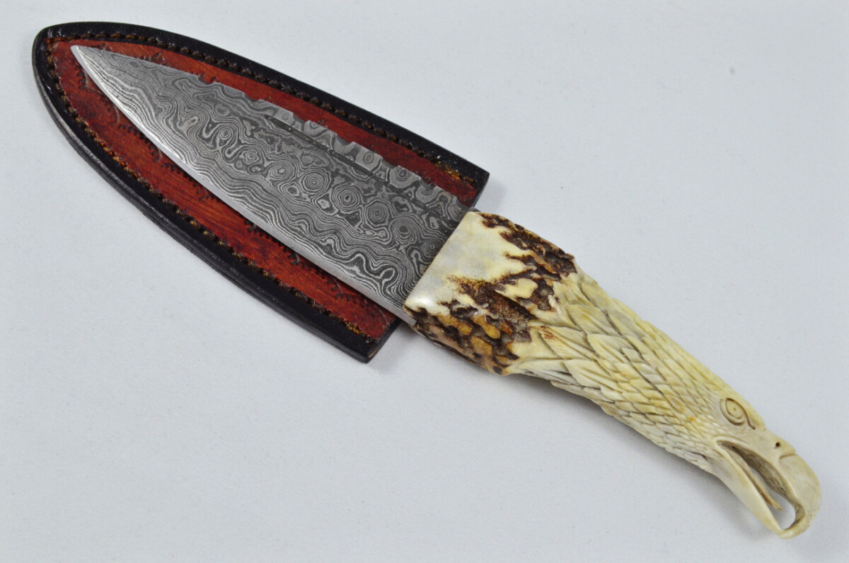 Amazing Bespoke Hand Carved Bald Eagle Stag Horn Antler Handle Sgian Dubh Damascus Blade Sheffield England - Image 3