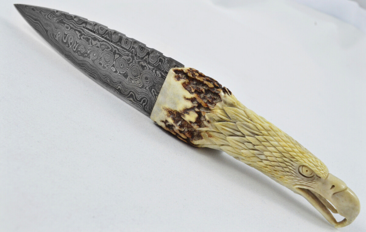 Amazing Bespoke Hand Carved Bald Eagle Stag Horn Antler Handle Sgian Dubh Damascus Blade Sheffield England - Image 12