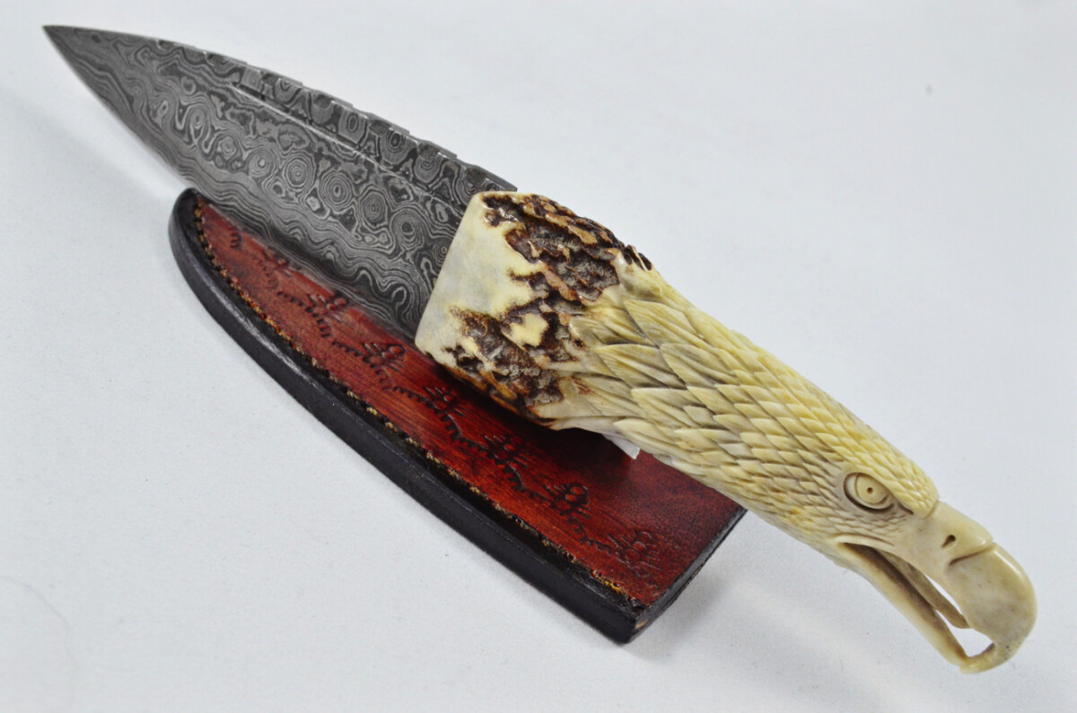 Amazing Bespoke Hand Carved Bald Eagle Stag Horn Antler Handle Sgian Dubh Damascus Blade Sheffield England - Image 14