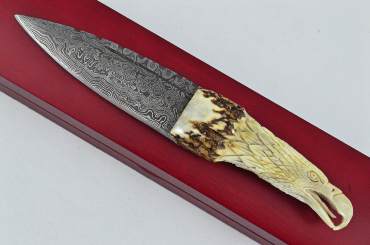 Amazing Bespoke Hand Carved Bald Eagle Stag Horn Antler Handle Sgian Dubh Damascus Blade Sheffield England - Image 15