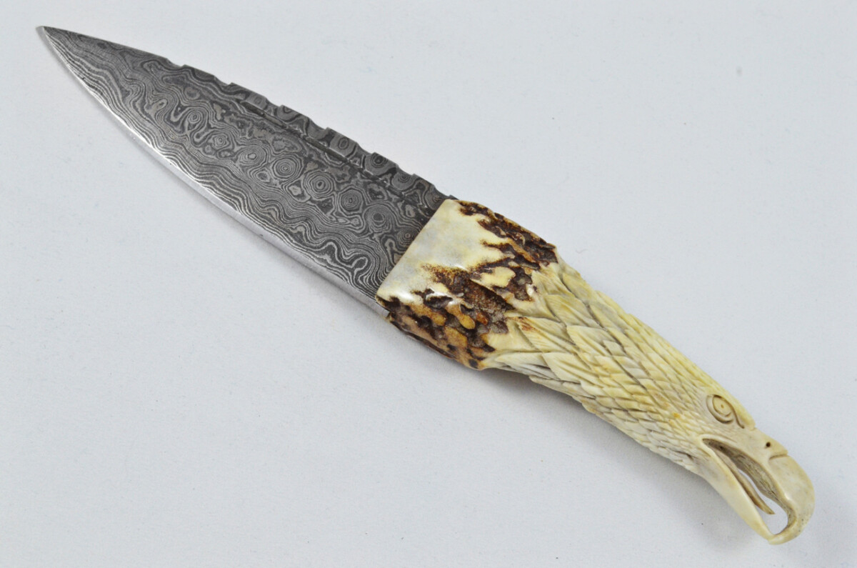 Amazing Bespoke Hand Carved Bald Eagle Stag Horn Antler Handle Sgian Dubh Damascus Blade Sheffield England - Image 4