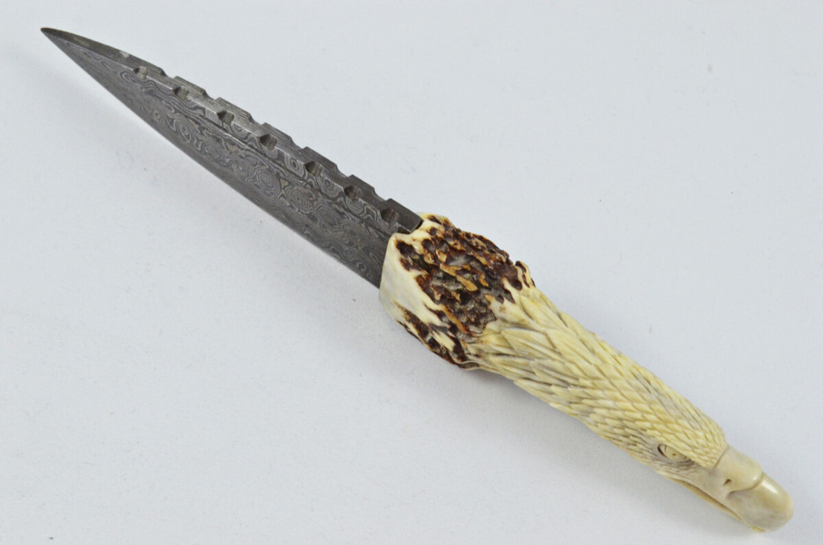 Amazing Bespoke Hand Carved Bald Eagle Stag Horn Antler Handle Sgian Dubh Damascus Blade Sheffield England - Image 5