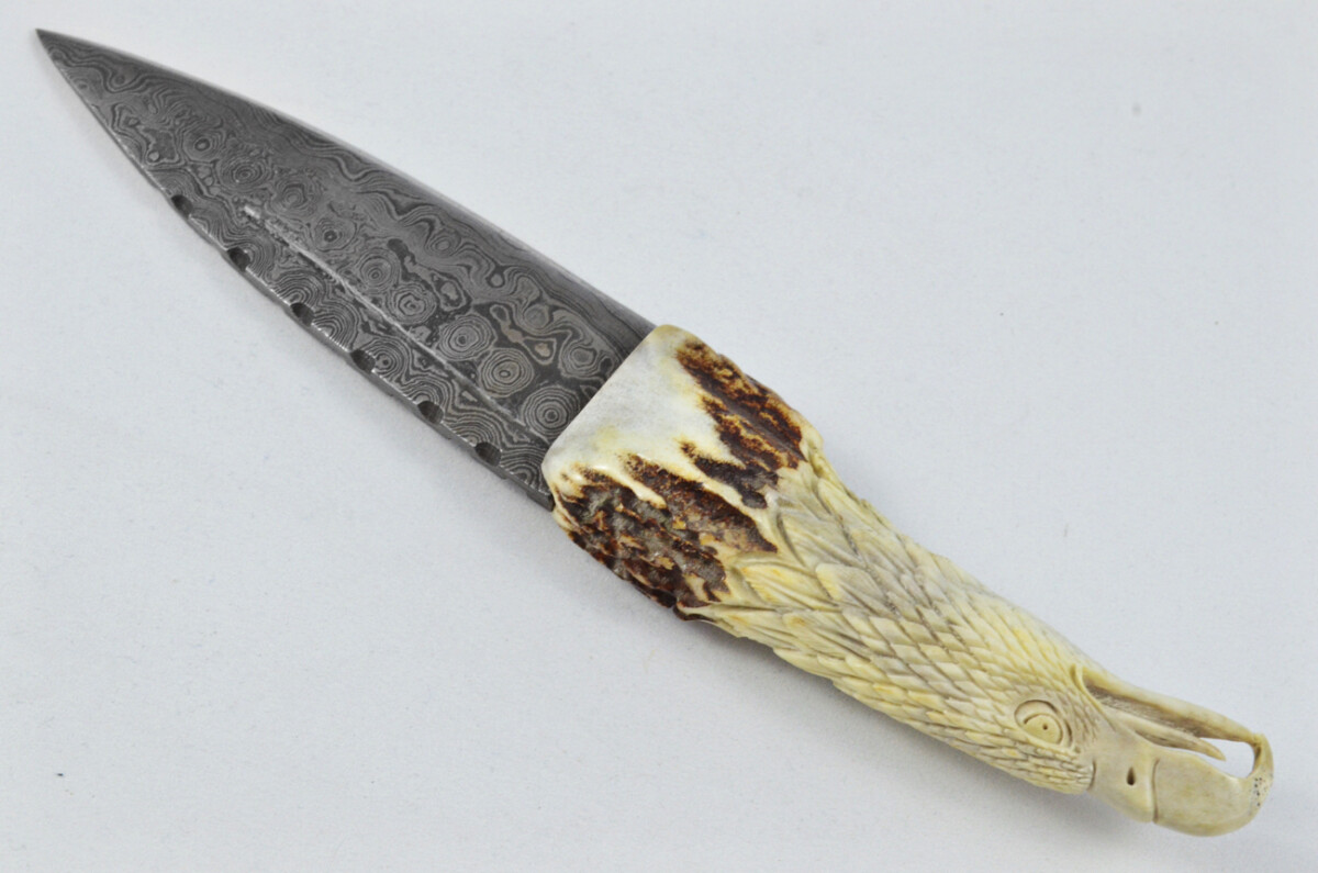 Amazing Bespoke Hand Carved Bald Eagle Stag Horn Antler Handle Sgian Dubh Damascus Blade Sheffield England - Image 6