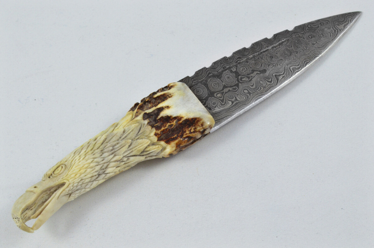 Amazing Bespoke Hand Carved Bald Eagle Stag Horn Antler Handle Sgian Dubh Damascus Blade Sheffield England - Image 7
