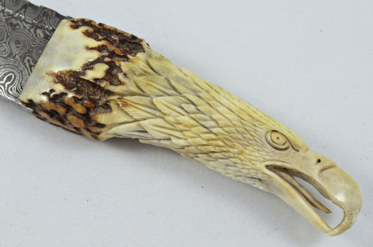 Amazing Bespoke Hand Carved Bald Eagle Stag Horn Antler Handle Sgian Dubh Damascus Blade Sheffield England - Image 8