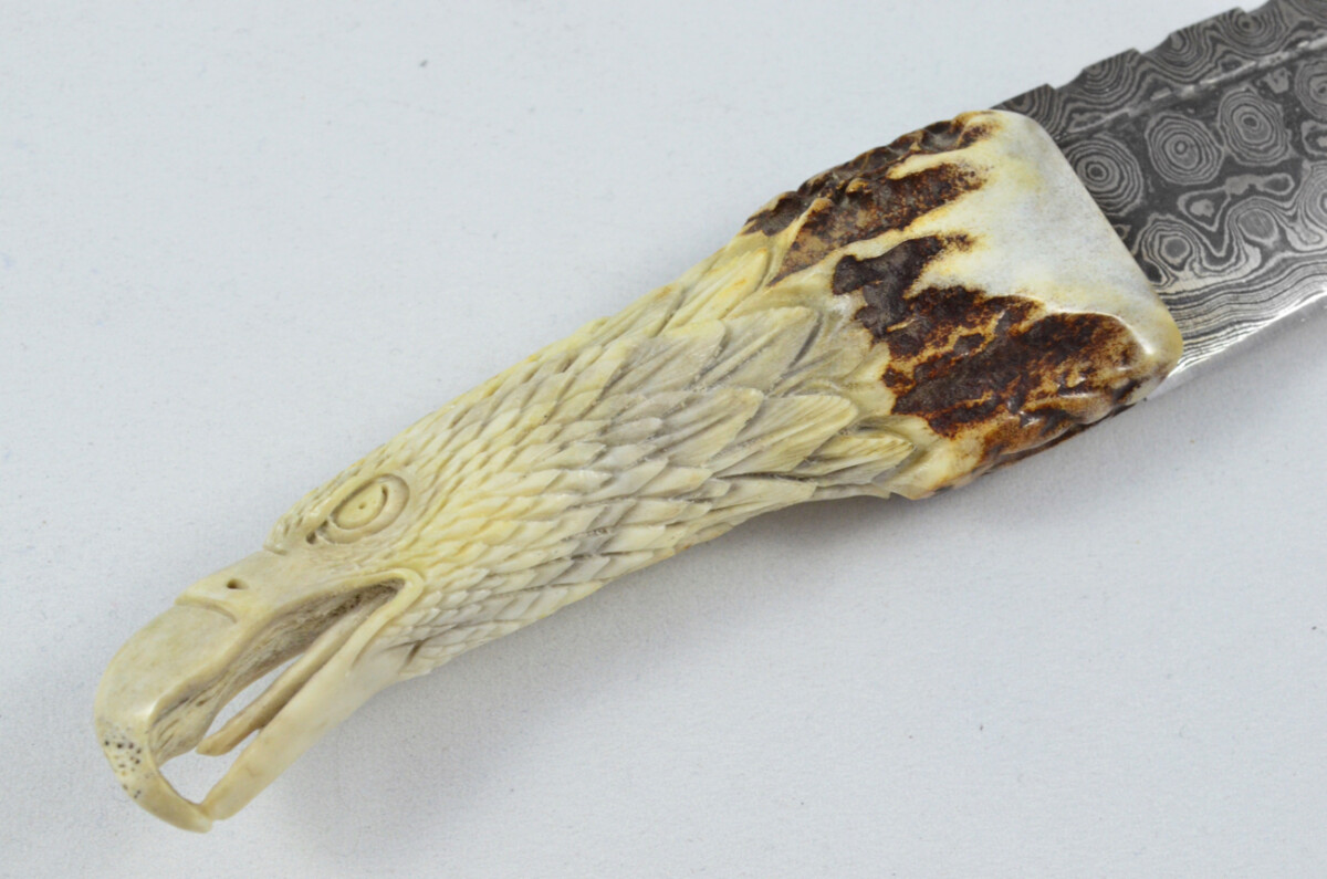 Amazing Bespoke Hand Carved Bald Eagle Stag Horn Antler Handle Sgian Dubh Damascus Blade Sheffield England - Image 9