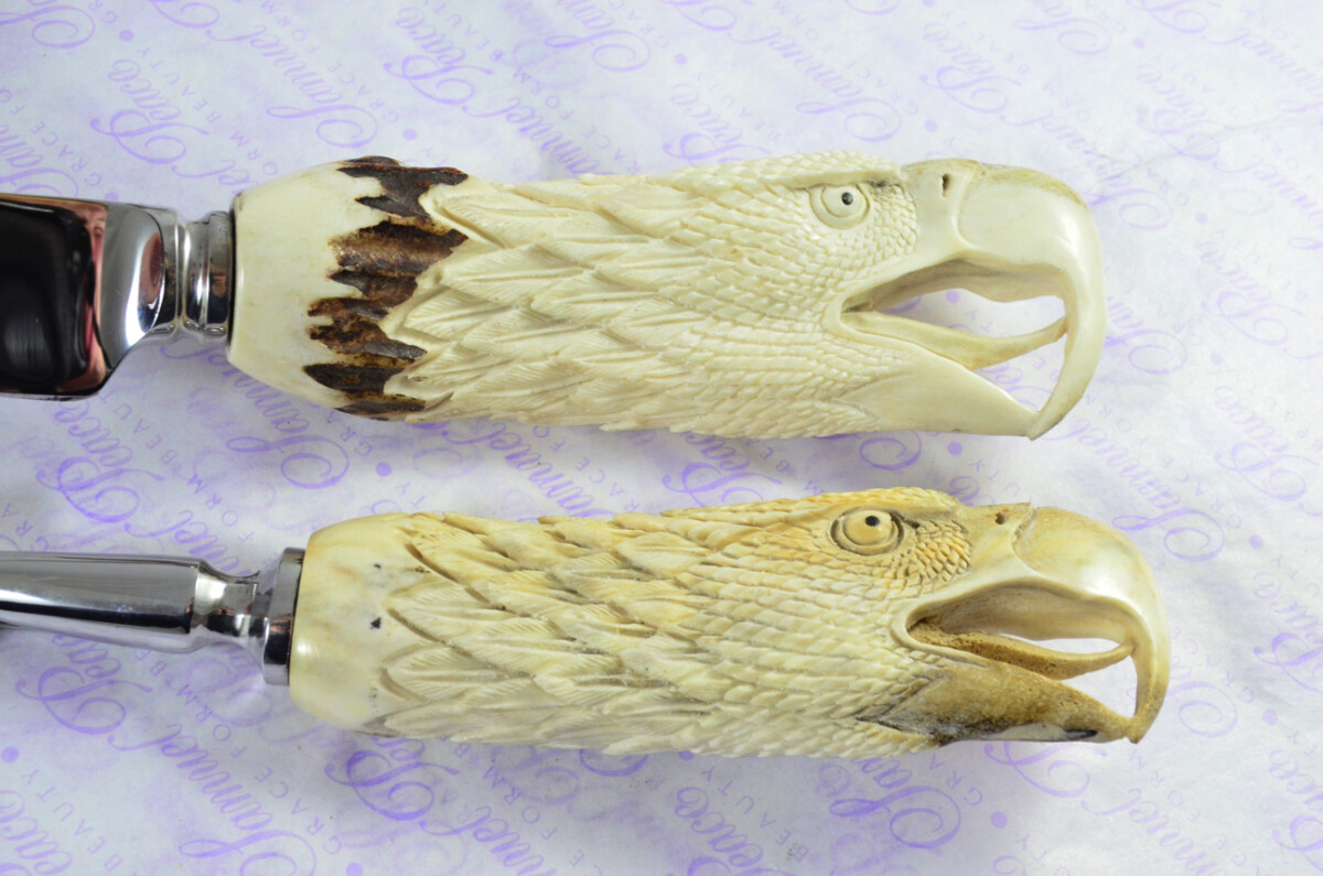 Genuine Stag/Horn/Antler Handled Hand Carved Bald Eagle 2 Piece Carving Set Cased Made In Sheffield England Astonishing - Image 5