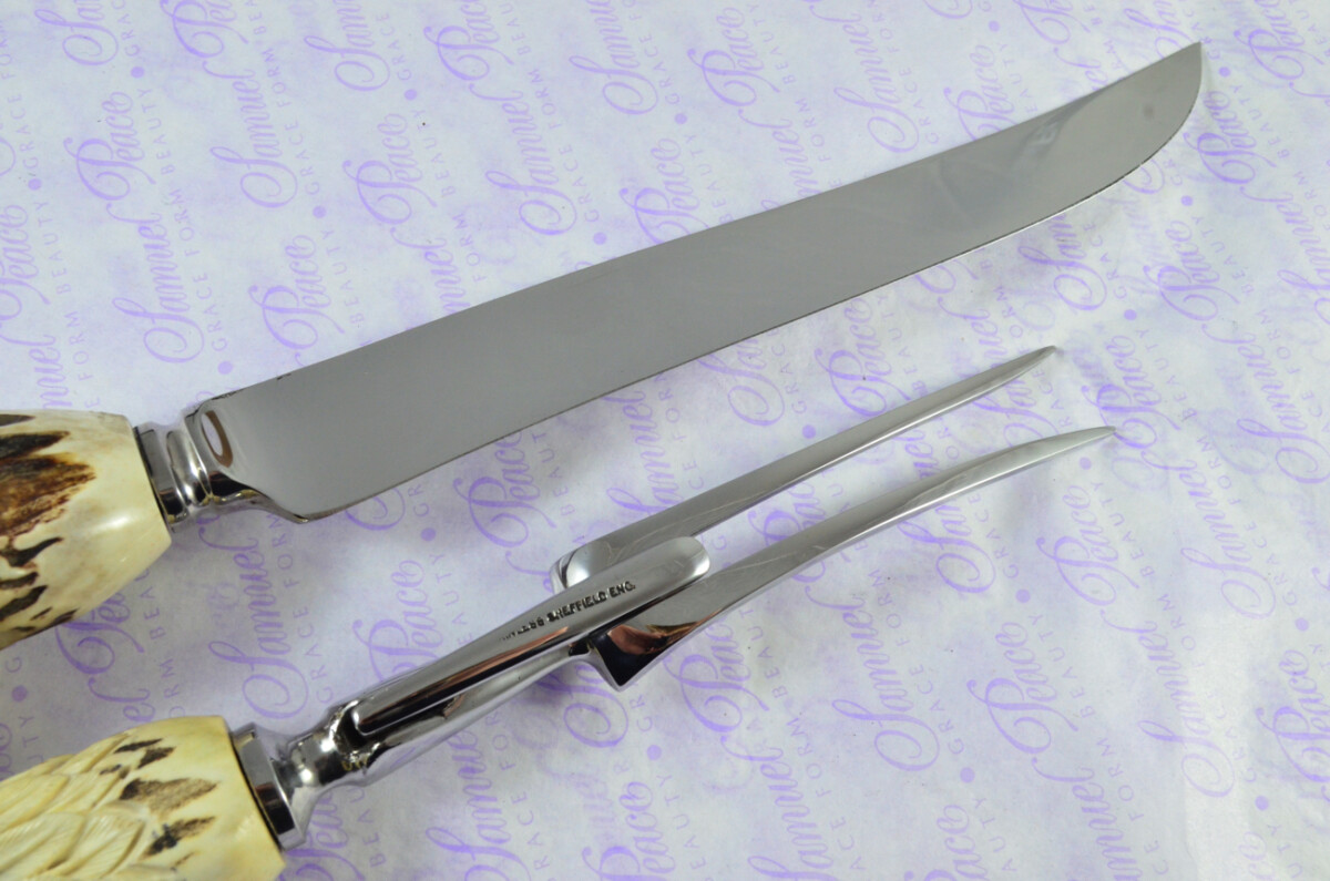 Genuine Stag/Horn/Antler Handled Hand Carved Bald Eagle 2 Piece Carving Set Cased Made In Sheffield England Astonishing - Image 7
