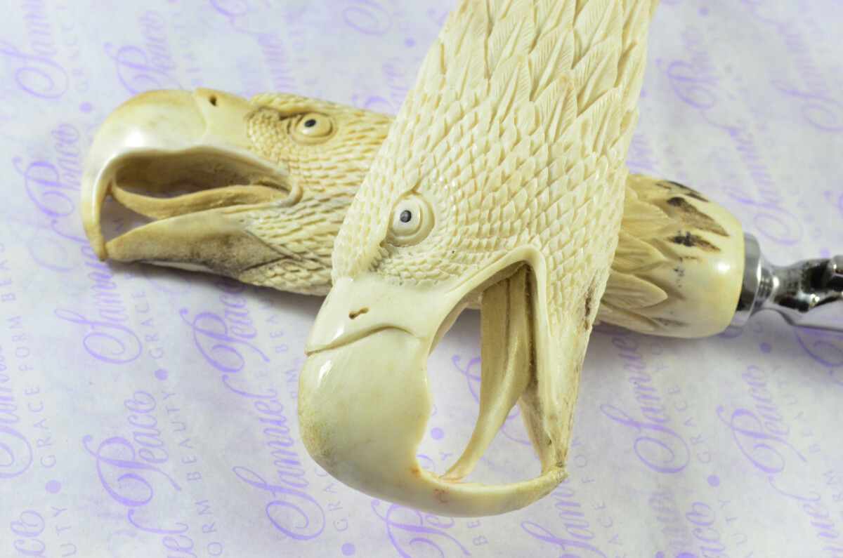 Genuine Stag/Horn/Antler Handled Hand Carved Bald Eagle 2 Piece Carving Set Cased Made In Sheffield England Astonishing - Image 9