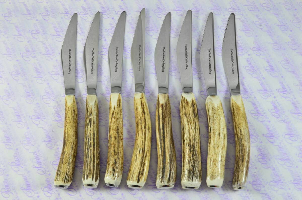 Coarse Serrate Eight Genuine Stag/Antler Handle Steak/Bistro/Grill Knife Made Sheffield England
