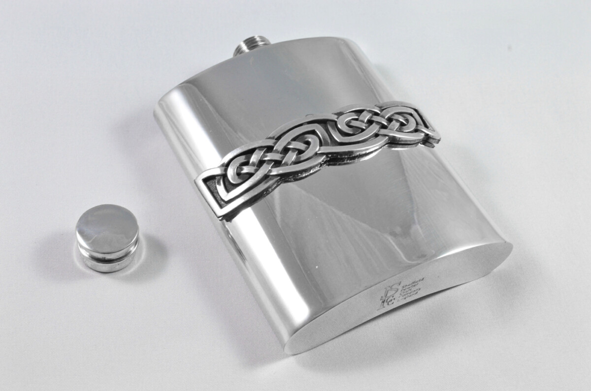 Brand New Pewter 6oz Celtic Band Kidney Shaped Hip Flask Bespoke Handmade in Sheffield England - Image 6