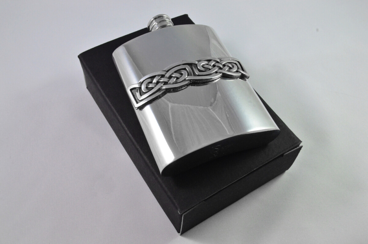 Brand New Pewter 6oz Celtic Band Kidney Shaped Hip Flask Bespoke Handmade in Sheffield England - Image 2