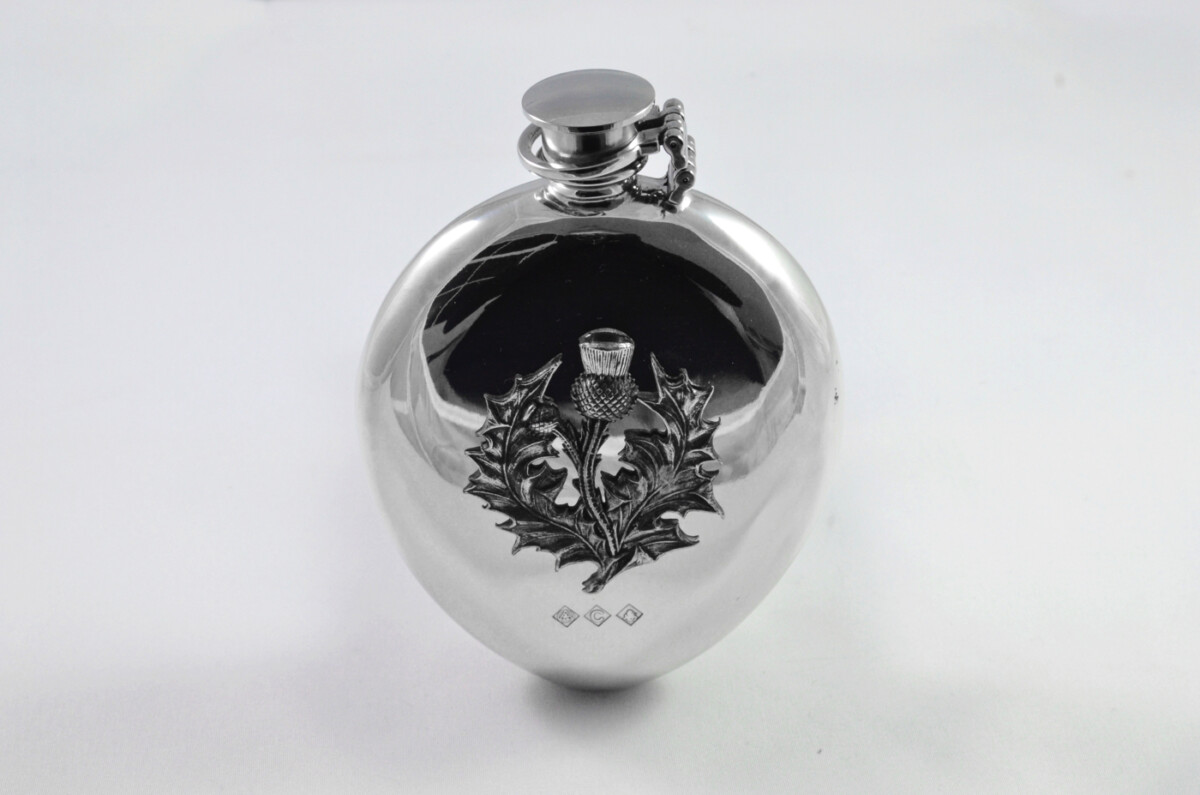 Brand New Pewter 6.5oz Scottish Thistle Hip Flask Bespoke Handmade in Sheffield England