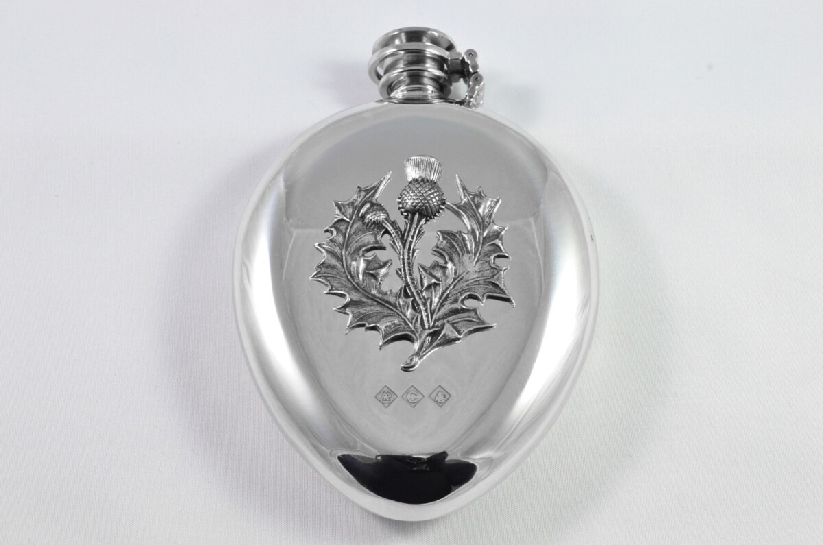 Brand New Pewter 6.5oz Scottish Thistle Hip Flask Bespoke Handmade in Sheffield England - Image 3