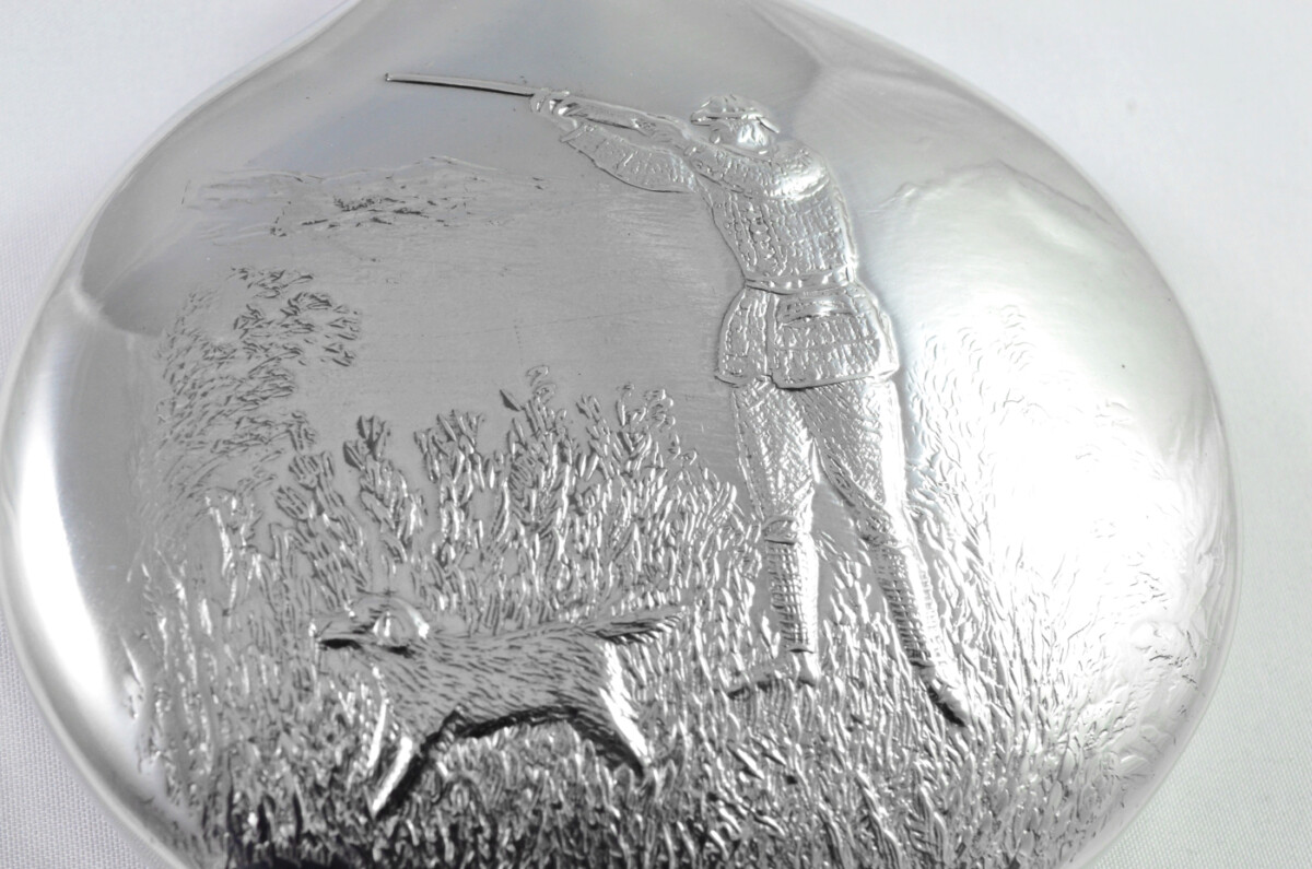 Brand New Pewter 6oz Scottish Sporran Hunting Scene Hip Flask Bespoke Handmade in Sheffield England - Image 4