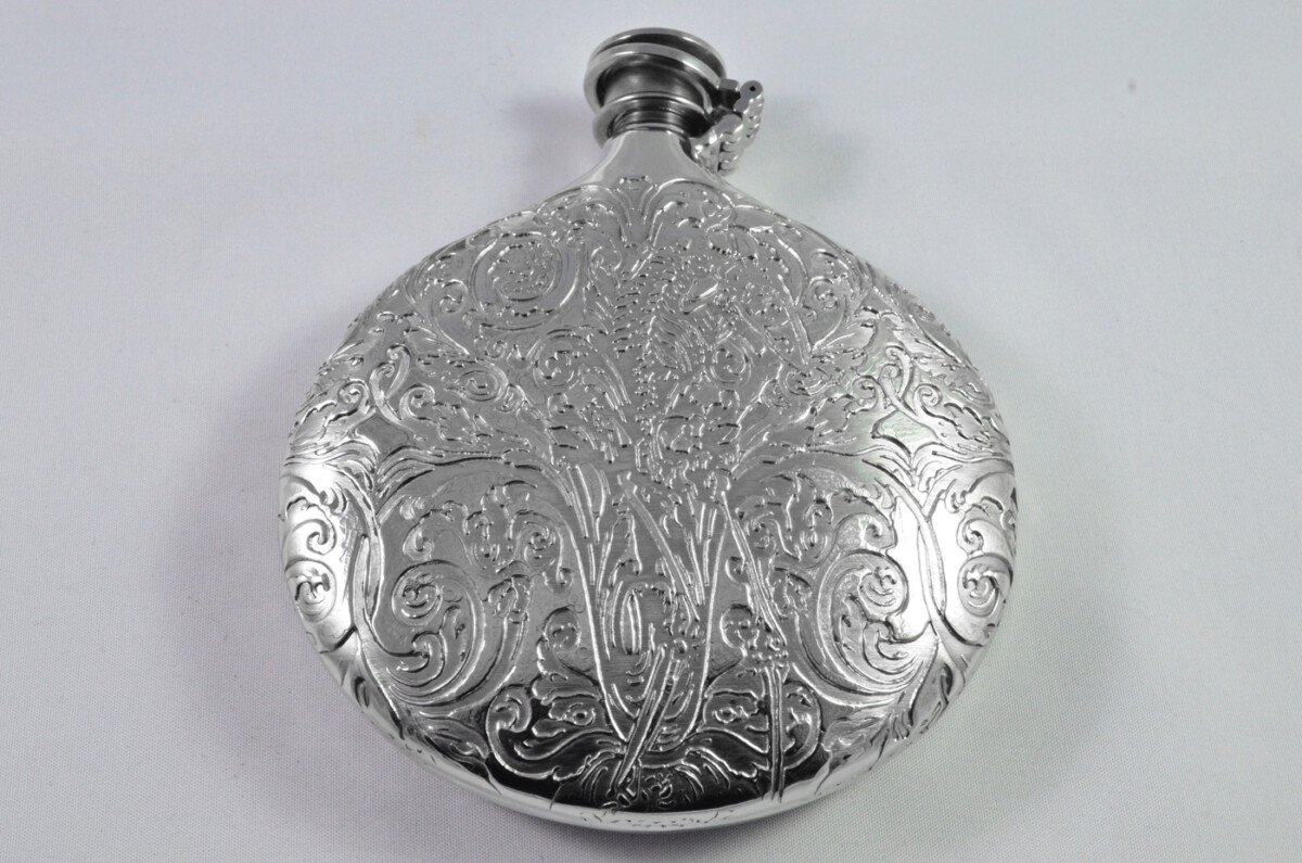 Brand New Pewter 6oz Sporran Highland Foliage Pattern Hip Flask Bespoke Handmade in Sheffield England - Image 3