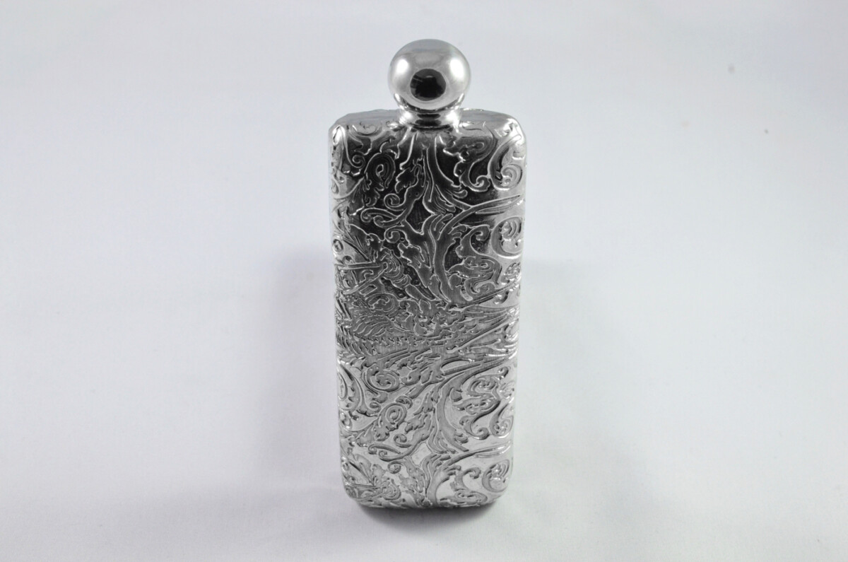 Brand New Pewter 4oz Ladies Handbag Highland Foliage Pattern Hip Flask Bespoke Handmade in Sheffield England