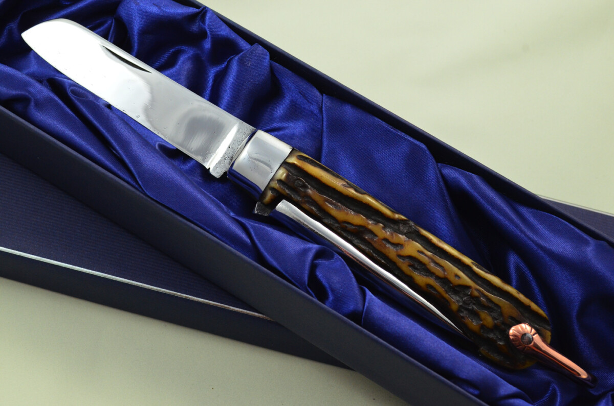 Antique British Farmers Pen/Pocket Knife Stag Horn Antler Scales Made in Sheffield England c1900