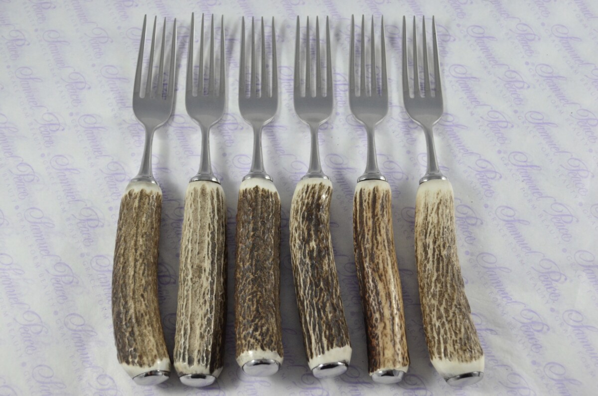A Set of Six Genuine Stag/Antler Handle Steak Forks Boxed Made In Sheffield England - Image 2