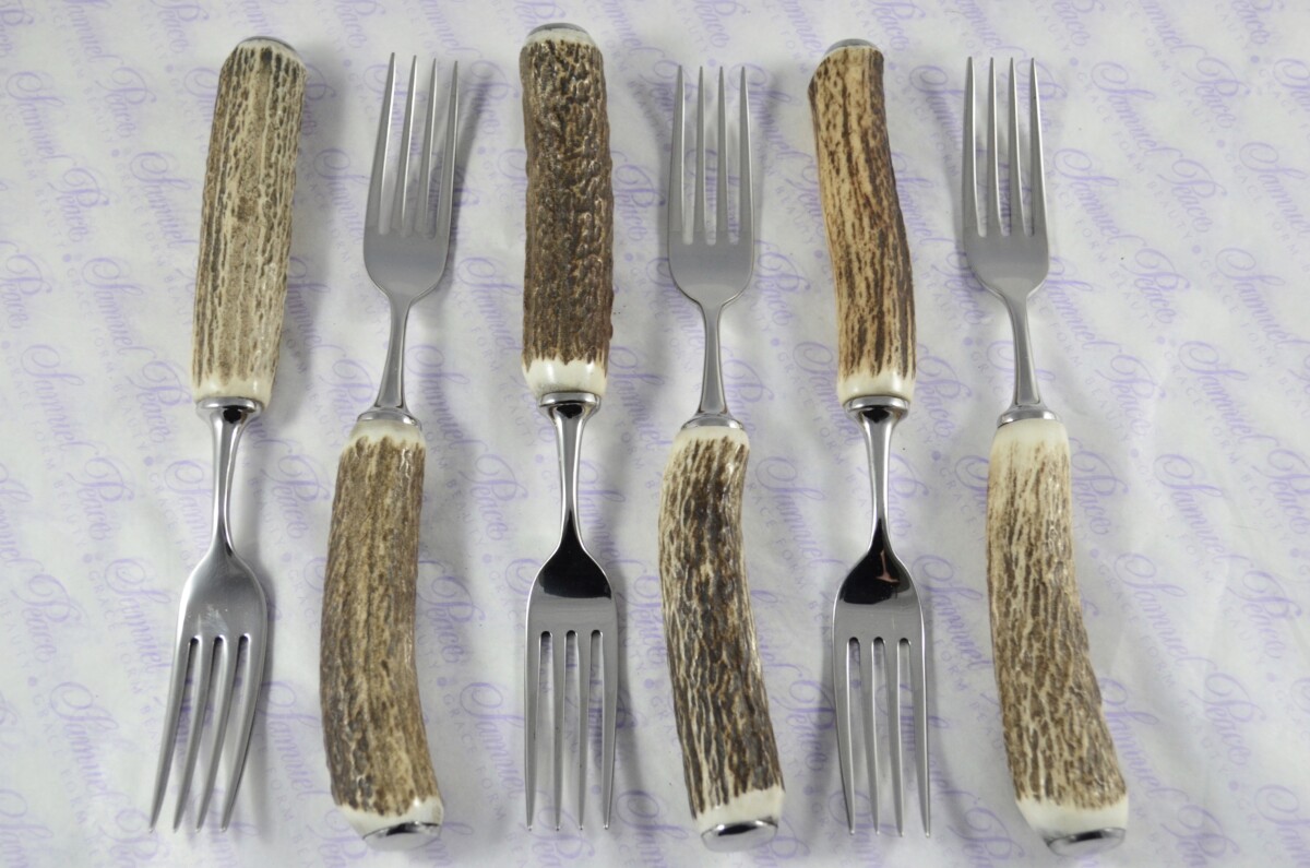 A Set of Six Genuine Stag/Antler Handle Steak Forks Boxed Made In Sheffield England - Image 9