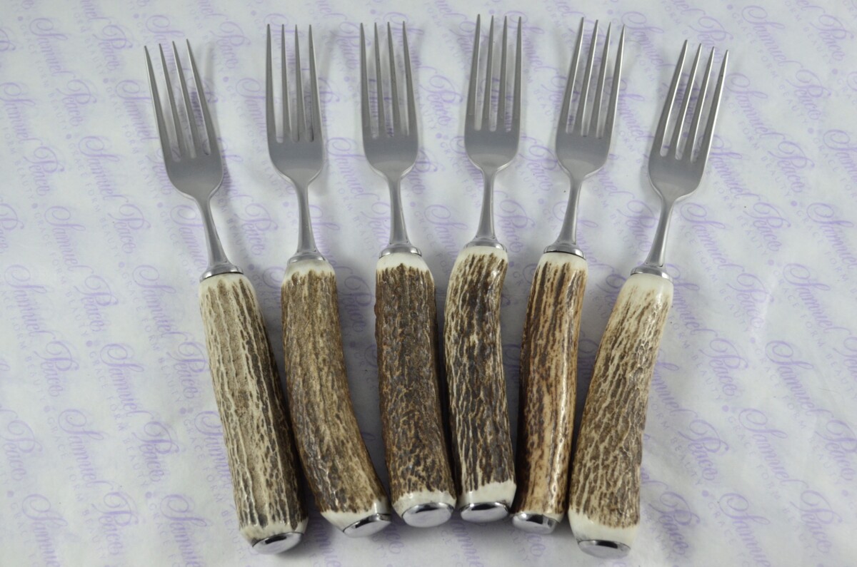 A Set of Six Genuine Stag/Antler Handle Steak Forks Boxed Made In Sheffield England - Image 8