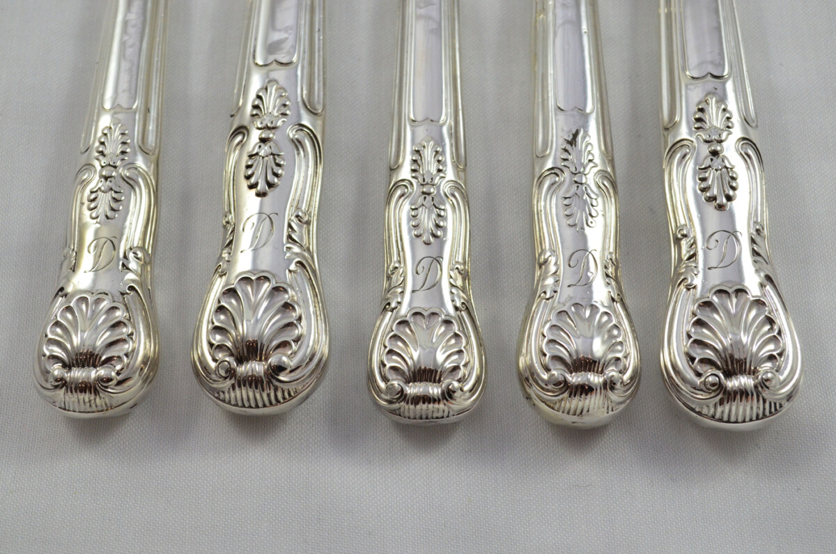 Francis Higgins II RARE London Cased Sterling Silver Handled 5 Piece Game & Carving Set Kings Pattern 1875 - Image 5