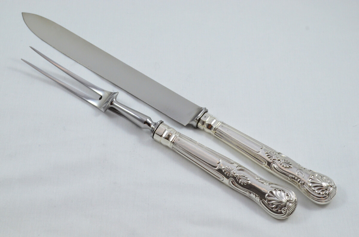Francis Higgins II RARE London Cased Sterling Silver Handled 5 Piece Game & Carving Set Kings Pattern 1875 - Image 4