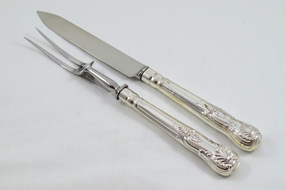 Francis Higgins II RARE London Cased Sterling Silver Handled 5 Piece Game & Carving Set Kings Pattern 1875 - Image 7