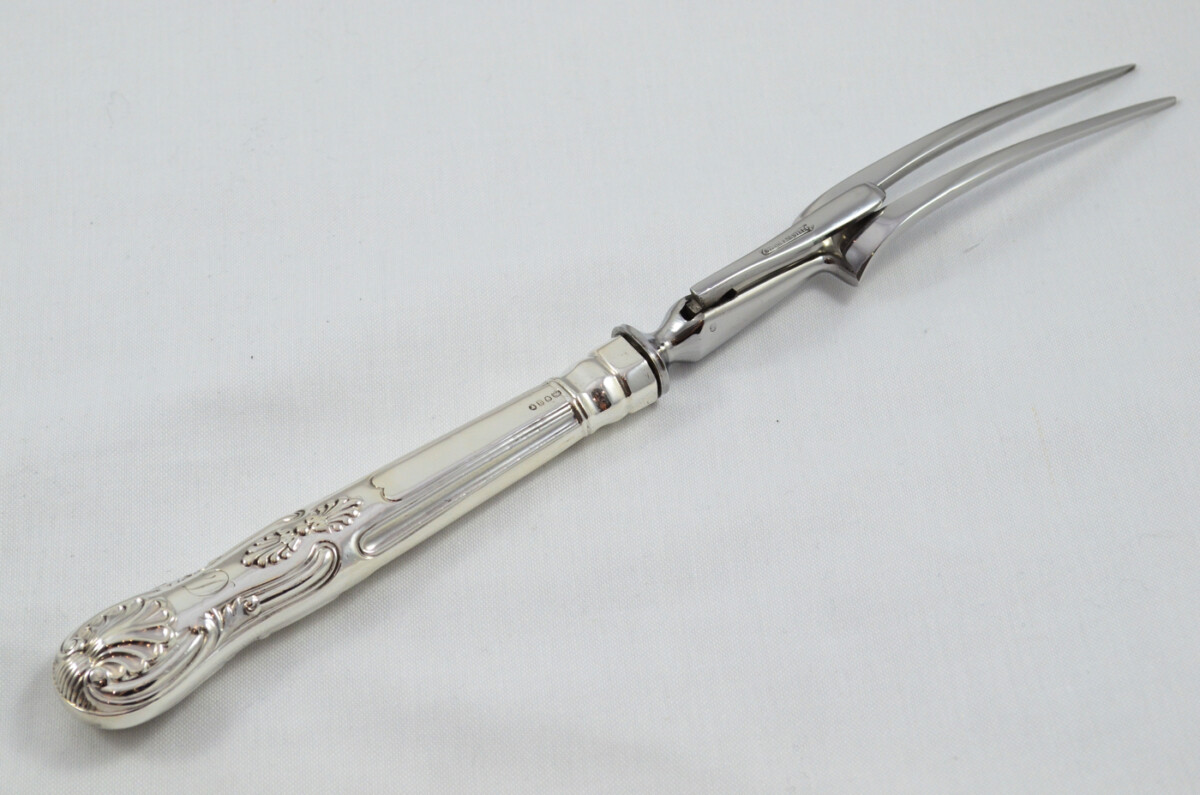 Francis Higgins II RARE London Cased Sterling Silver Handled 5 Piece Game & Carving Set Kings Pattern 1875 - Image 13