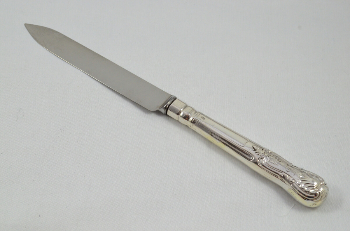 Francis Higgins II RARE London Cased Sterling Silver Handled 5 Piece Game & Carving Set Kings Pattern 1875 - Image 17