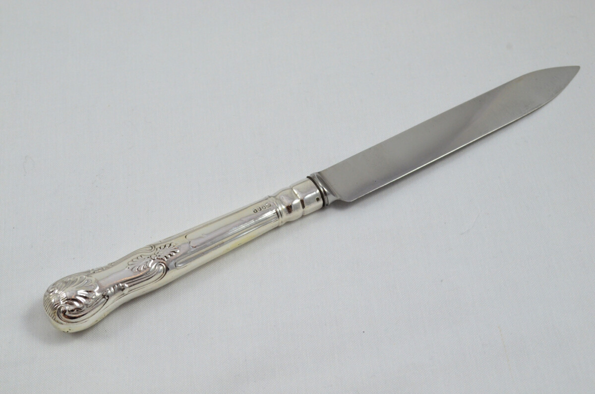 Francis Higgins II RARE London Cased Sterling Silver Handled 5 Piece Game & Carving Set Kings Pattern 1875 - Image 16