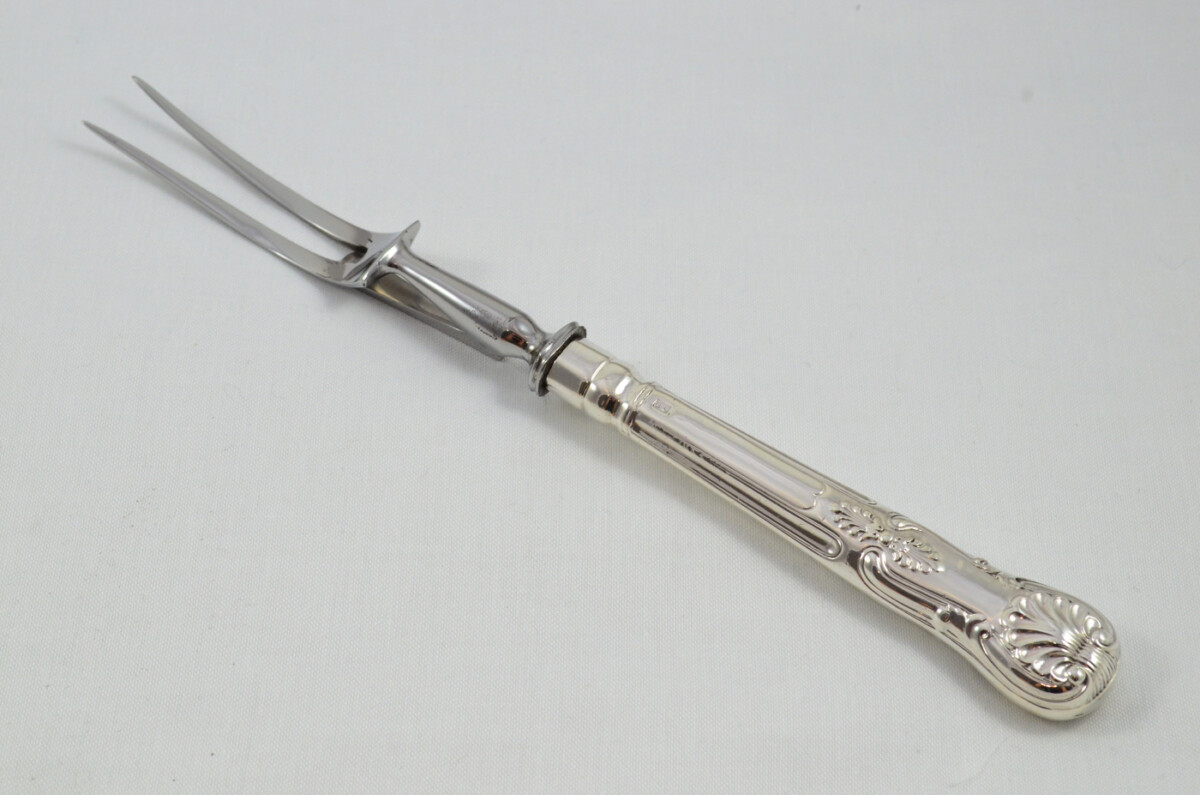 Francis Higgins II RARE London Cased Sterling Silver Handled 5 Piece Game & Carving Set Kings Pattern 1875 - Image 15