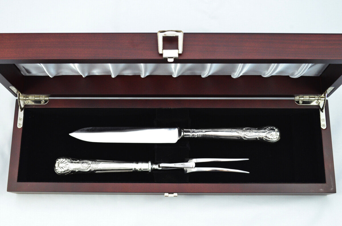 Francis Higgins II RARE London Cased Sterling Silver Handled 5 Piece Game & Carving Set Kings Pattern 1875 - Image 3