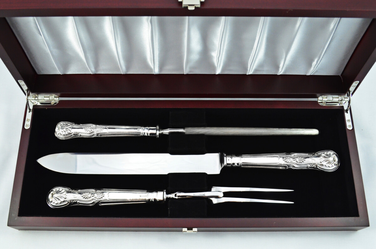 Francis Higgins II RARE London Cased Sterling Silver Handled 5 Piece Game & Carving Set Kings Pattern 1875 - Image 2
