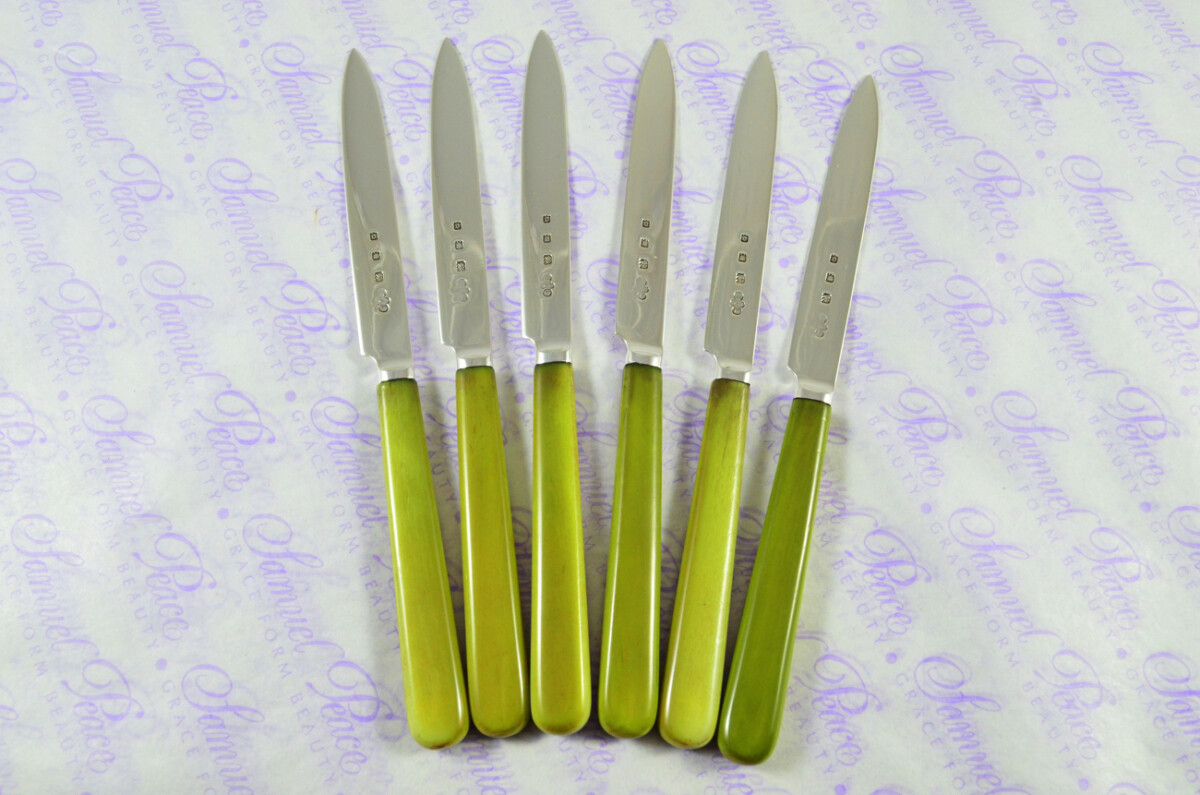 ERNEST J LOWE 6 PAIRS CARVED STAINED IVORY & STERLING SILVER KNIVES & FORKS LONDON 1929 - Image 11