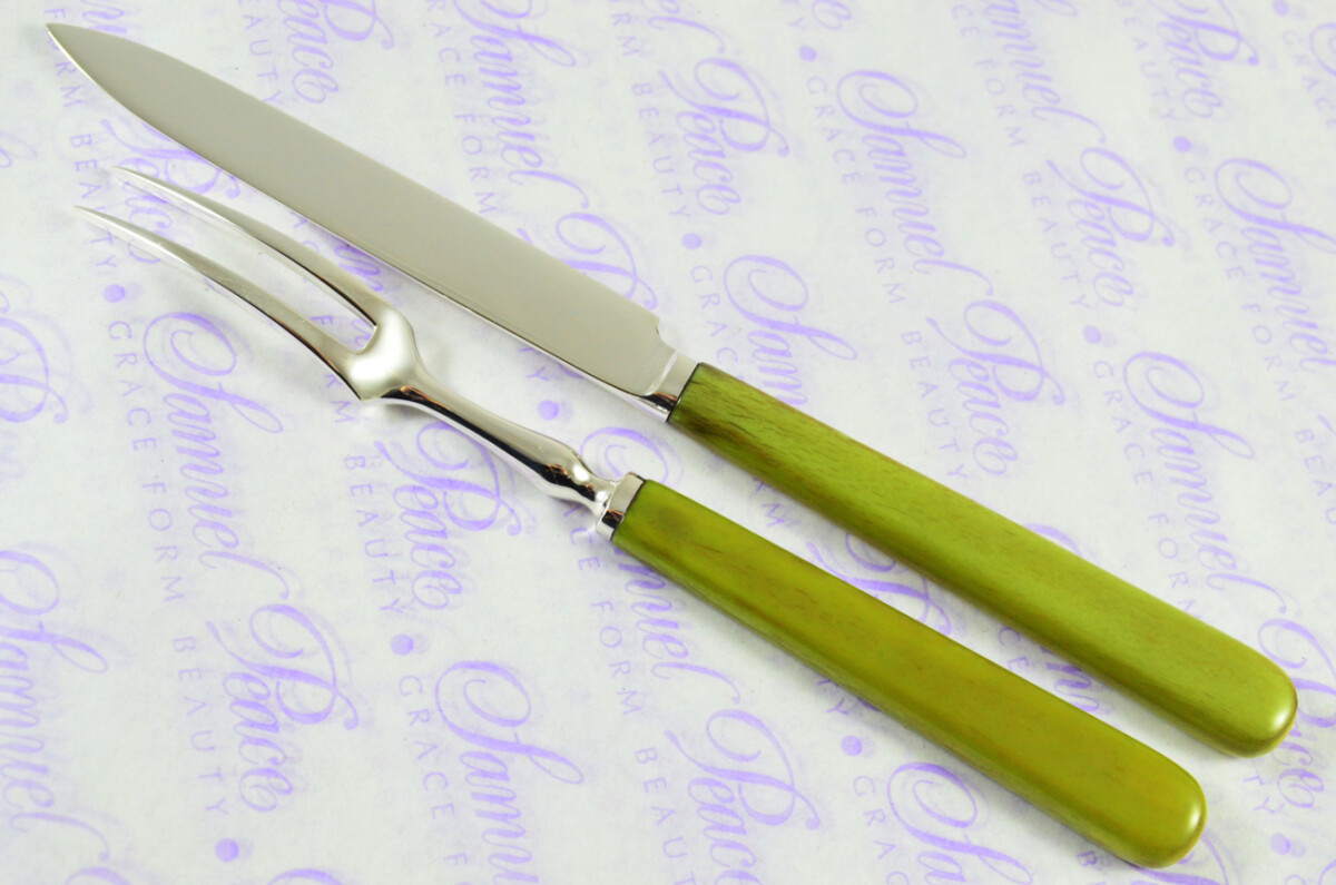 ERNEST J LOWE 6 PAIRS CARVED STAINED IVORY & STERLING SILVER KNIVES & FORKS LONDON 1929 - Image 10