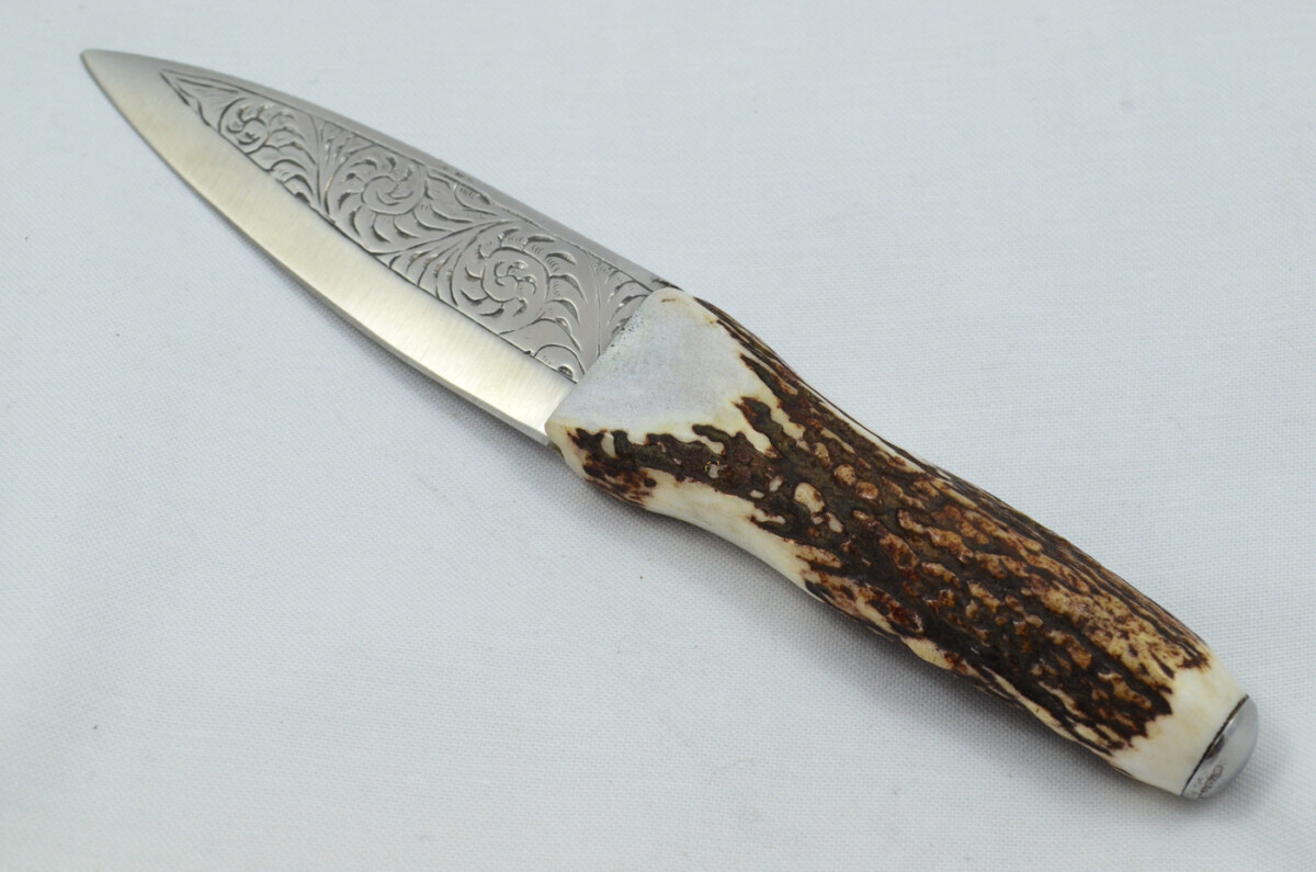 A Fantastic Genuine Hand Engraved Carbon Steel Stag Horn Antler Handle Sgian Dubh Sheffield England - Image 3