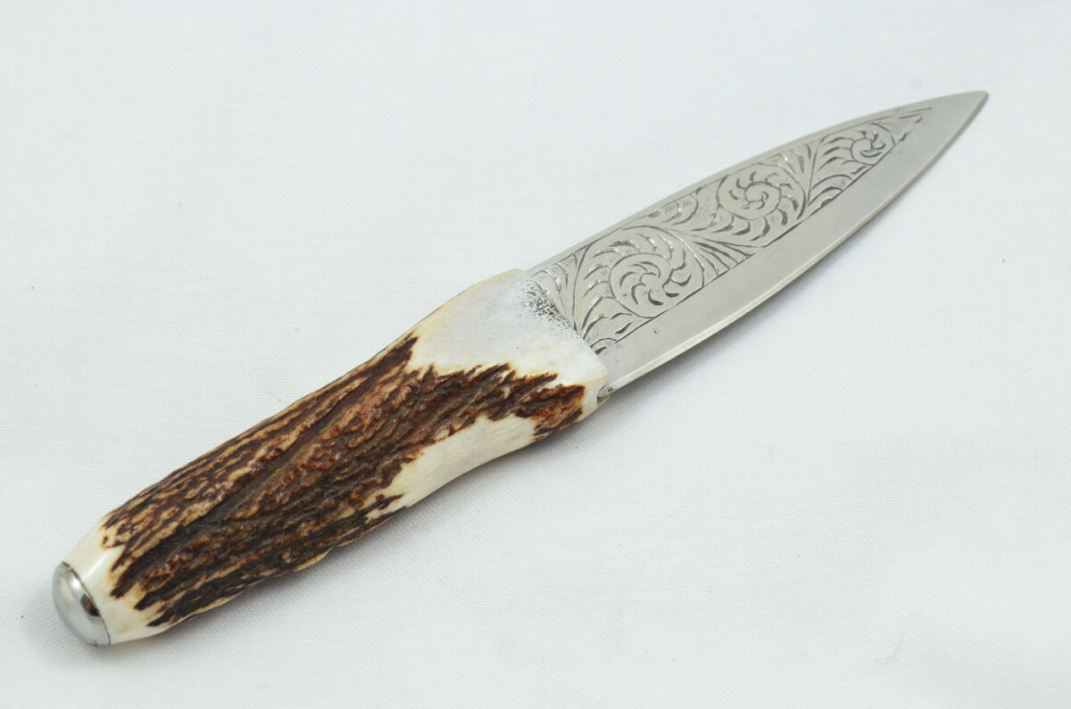 A Fantastic Genuine Hand Engraved Carbon Steel Stag Horn Antler Handle Sgian Dubh Sheffield England - Image 7