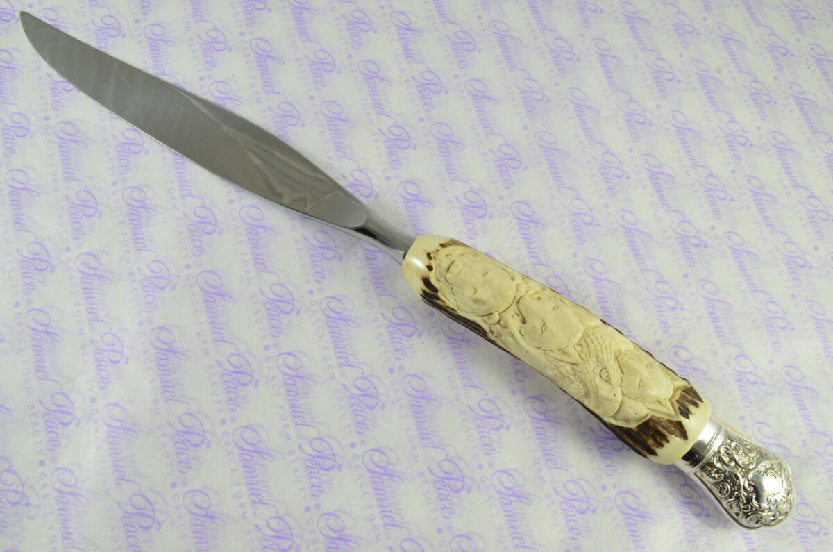 Genuine Stag/Horn/Antler Handled Hand Carved American Indian 2 Piece Carving Set Cased Made In Sheffield England Excellent - Image 4