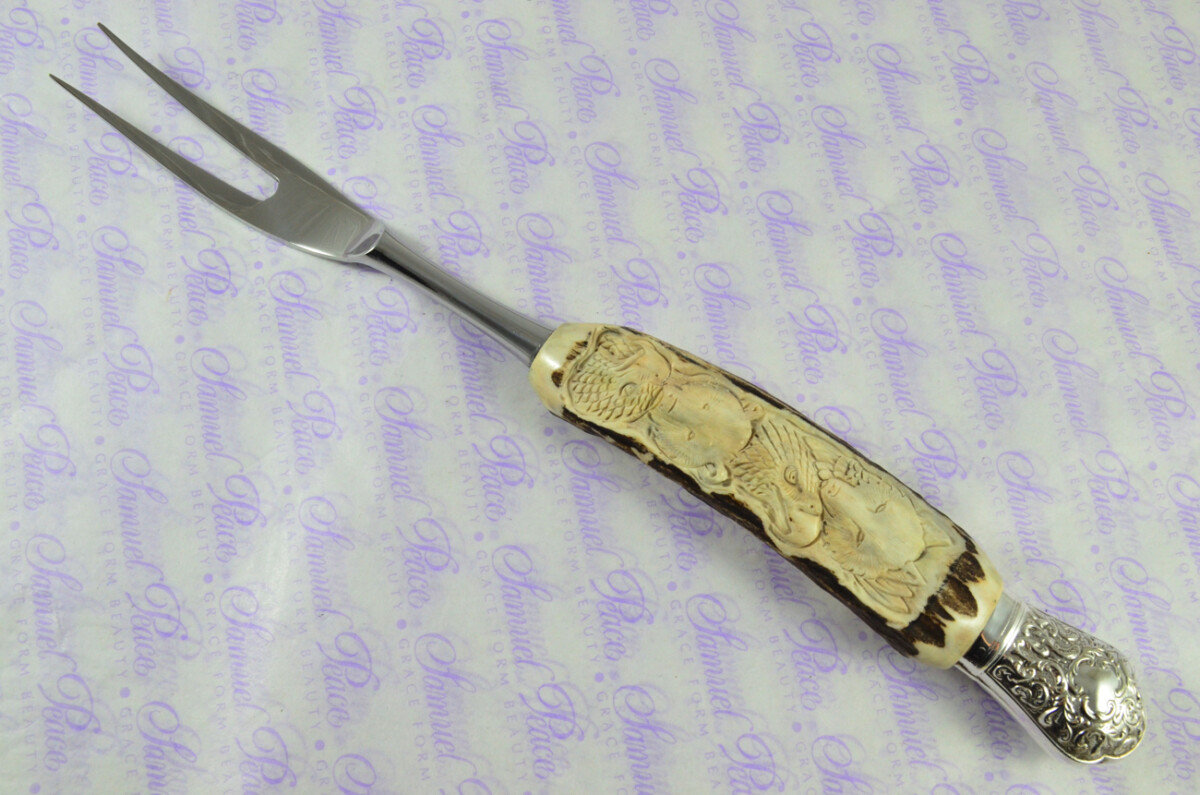 Genuine Stag/Horn/Antler Handled Hand Carved American Indian 2 Piece Carving Set Cased Made In Sheffield England Excellent - Image 9