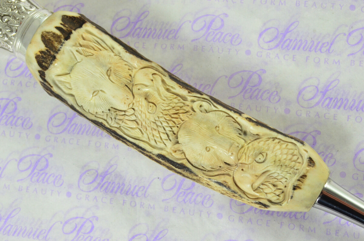 Genuine Stag/Horn/Antler Handled Hand Carved American Indian 2 Piece Carving Set Cased Made In Sheffield England Excellent - Image 10