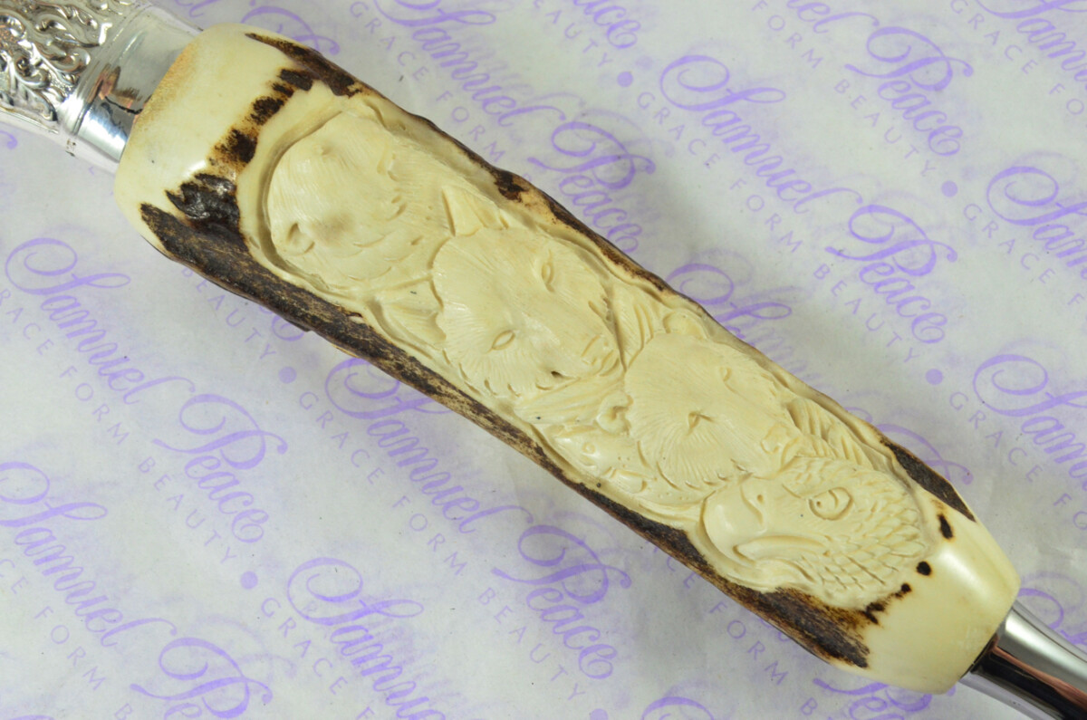 Genuine Stag/Horn/Antler Handled Hand Carved American Indian 2 Piece Carving Set Cased Made In Sheffield England Excellent - Image 11