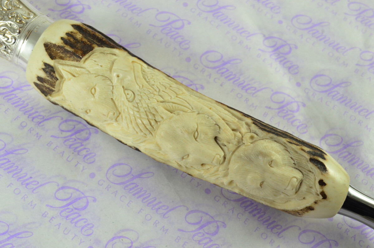 Genuine Stag/Horn/Antler Handled Hand Carved American Indian 2 Piece Carving Set Cased Made In Sheffield England Excellent - Image 12
