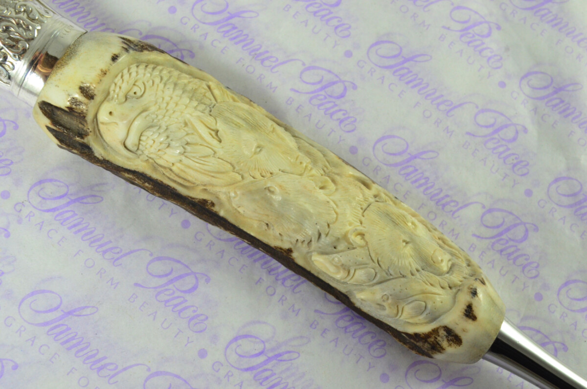 Genuine Stag/Horn/Antler Handled Hand Carved American Indian 2 Piece Carving Set Cased Made In Sheffield England Excellent - Image 13