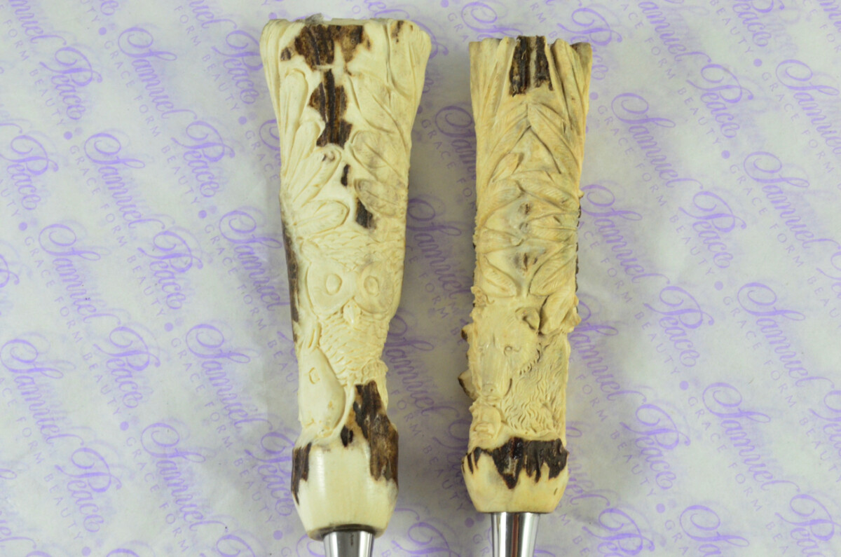 Genuine Stag/Horn/Antler Handled Hand Carved American Indian Piece Carving Set Cased Made In Sheffield England Superb - Image 9