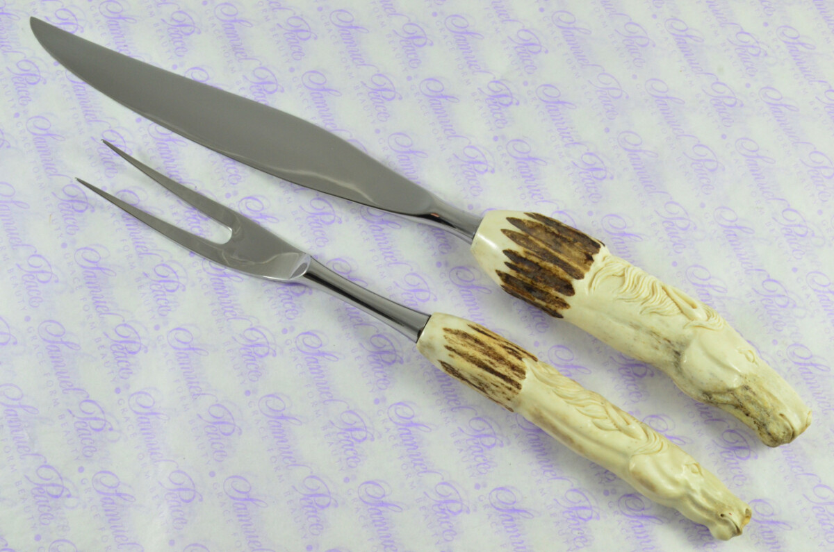 Genuine Stag/Horn/Antler Handled Hand Carved Horses Head 2 Piece Carving Set Cased Made In Sheffield England Unique - Image 7