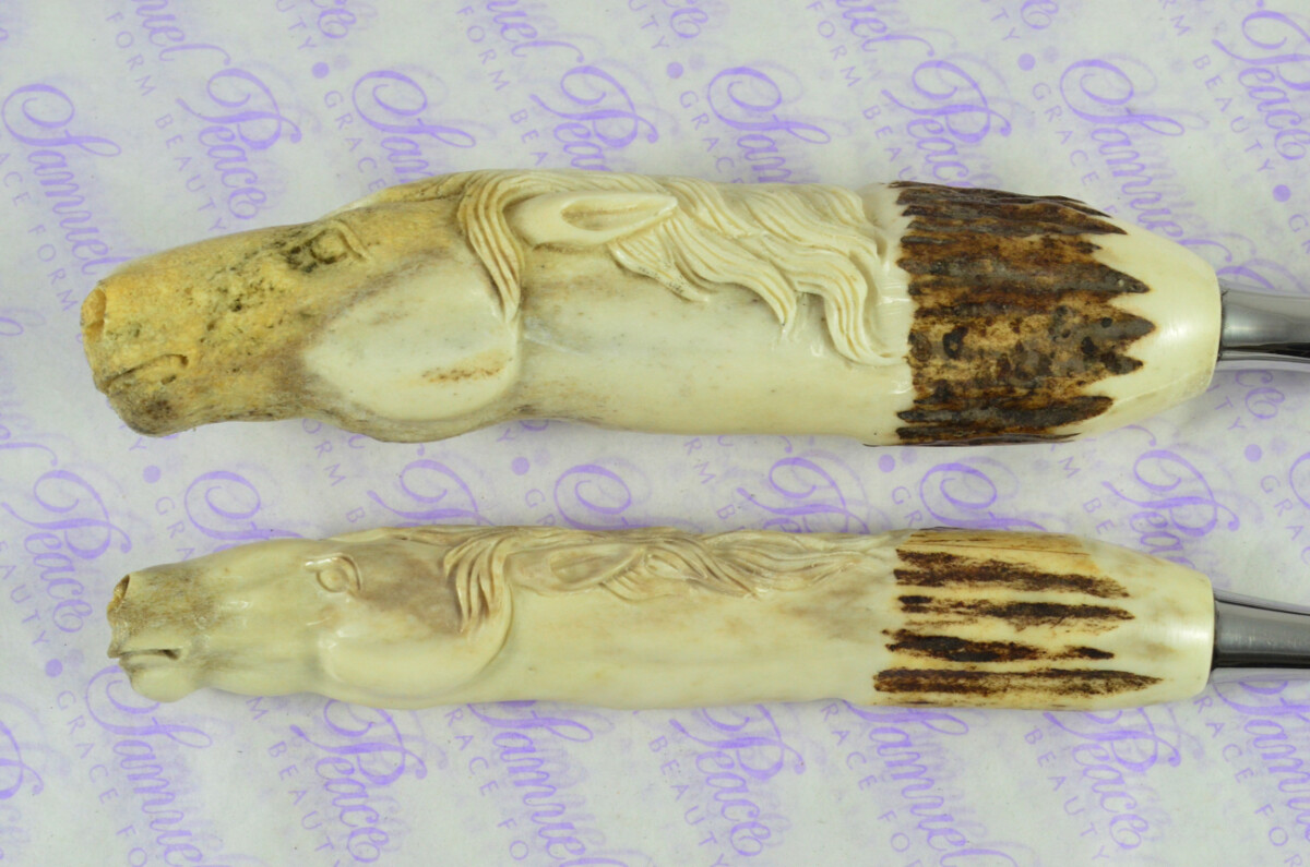 Genuine Stag/Horn/Antler Handled Hand Carved Horses Head 2 Piece Carving Set Cased Made In Sheffield England Unique - Image 5