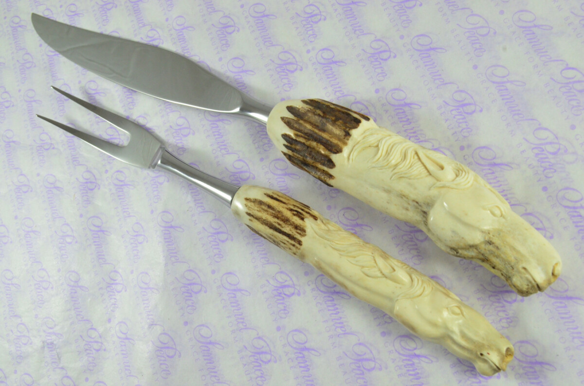 Genuine Stag/Horn/Antler Handled Hand Carved Horses Head 2 Piece Carving Set Cased Made In Sheffield England Unique - Image 8